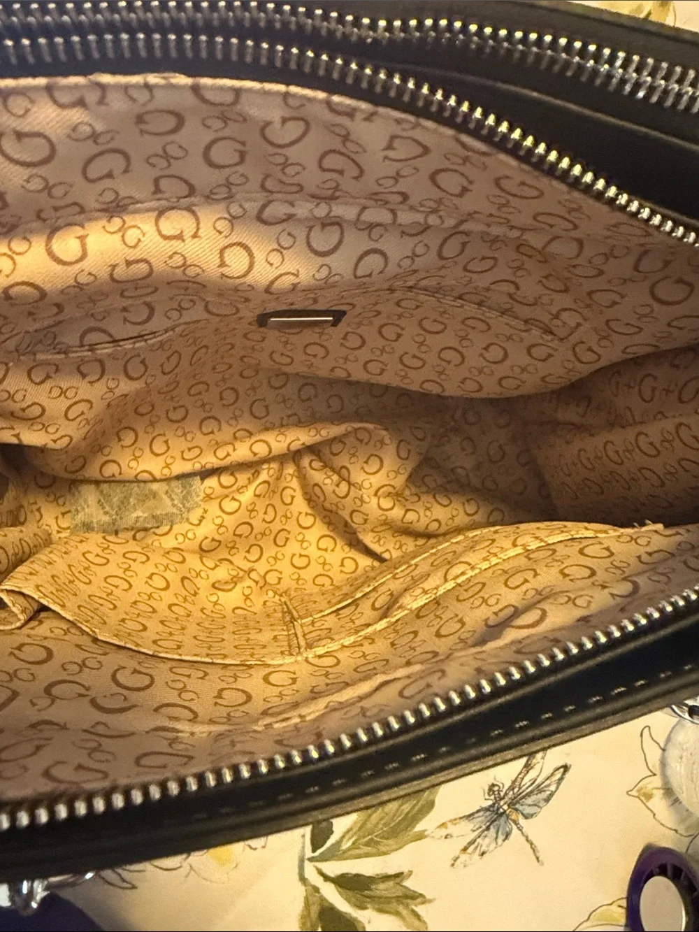 GUESS Black & Gray Monogram Satchel with Braided Handle and Tassels